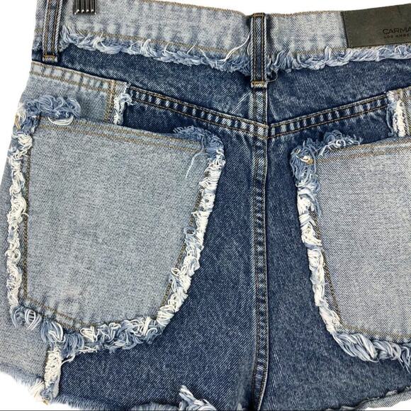 CARMAR Spliced High Rise Fray Cut Off Denim Shorts - Picture 12 of 16